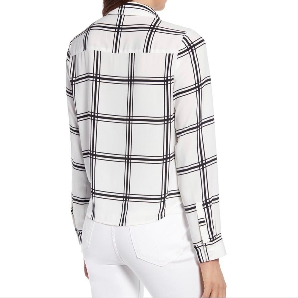 Leith Black White Windowpane Check Button Front Blouse Notched Collar L/S - Picture 2 of 10